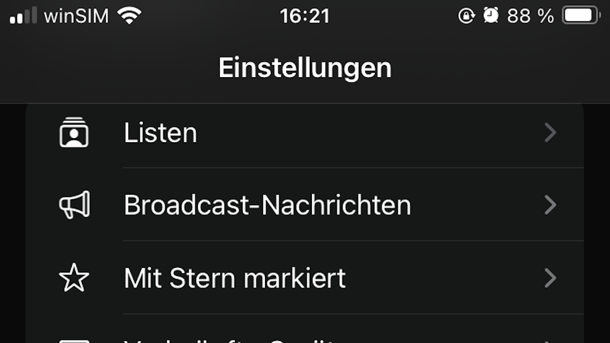 WhatsApp Broadcast-Listen in Einstellungen