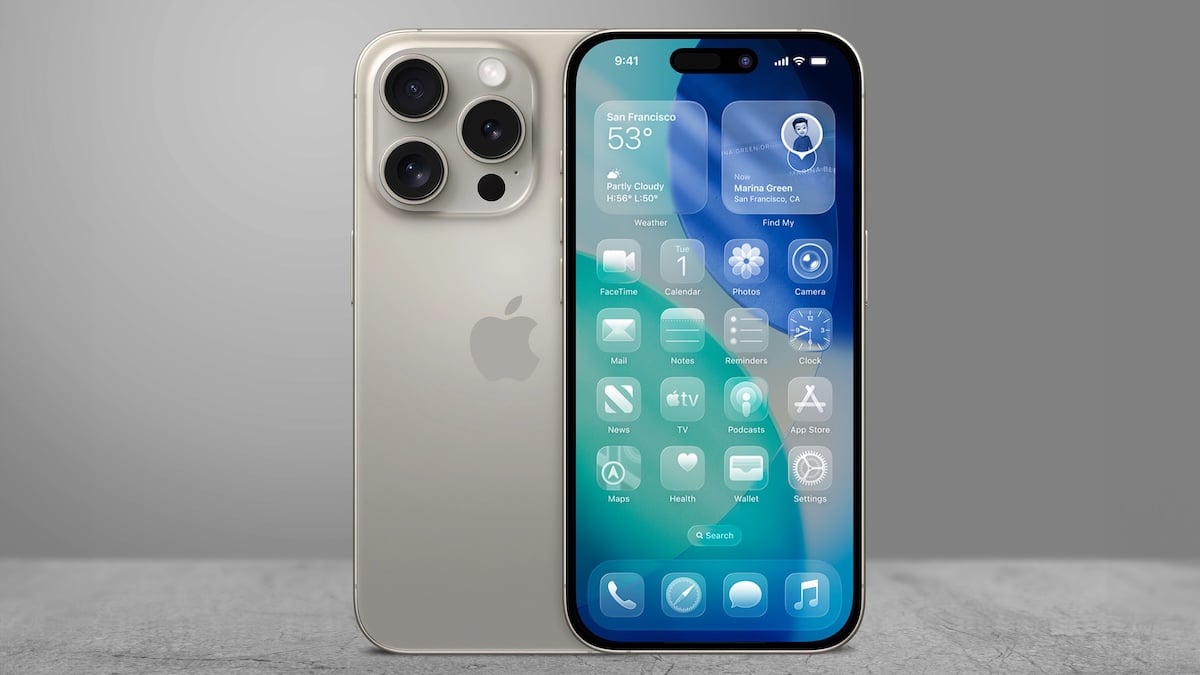 iPhone von vorne und von hinten mit dem neuen iOS 26 und Liquid-Glass-Oberfläche