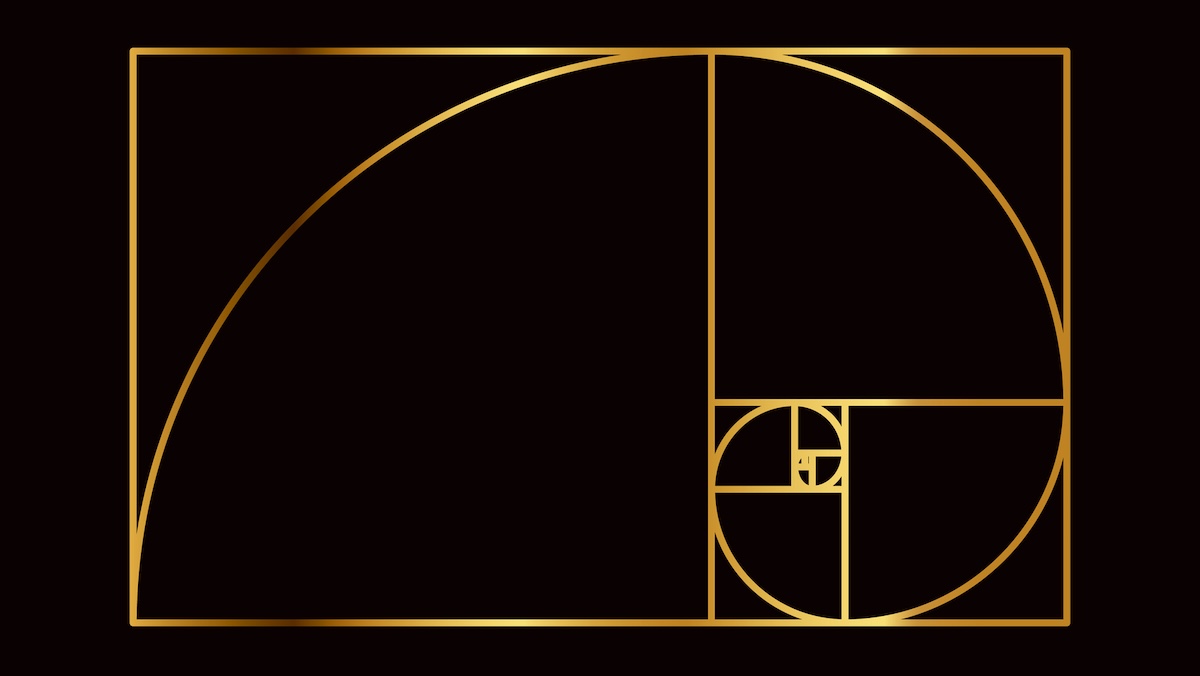 Der „goldene Schnitt“: Wie man Schönheit messen kann 2 Der Goldene Schnitt: Relationen der Zahl Phi anhand mehrer Teilflächen als goldene Linien auf schwarzem Untergrund