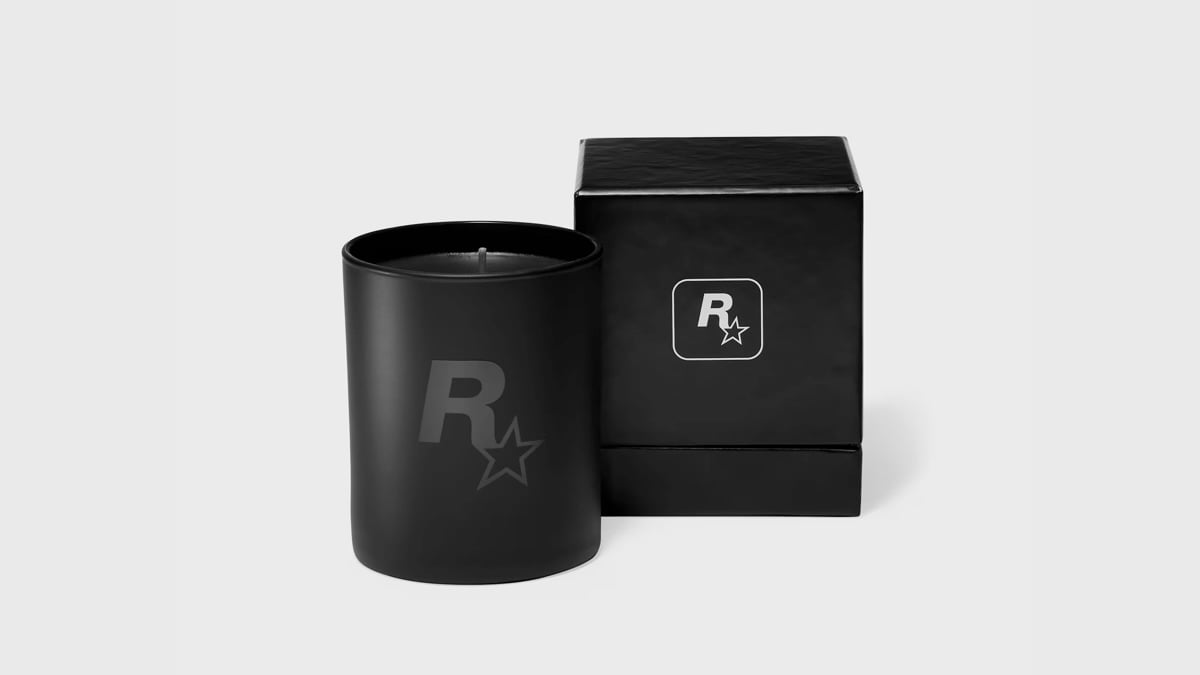 Für 60 Euro plus Versand: Rockstar verkauft GTA-Kerze, die nach Vice City riechen soll 14 Schwarze Kerze mit Rockstar-Logo