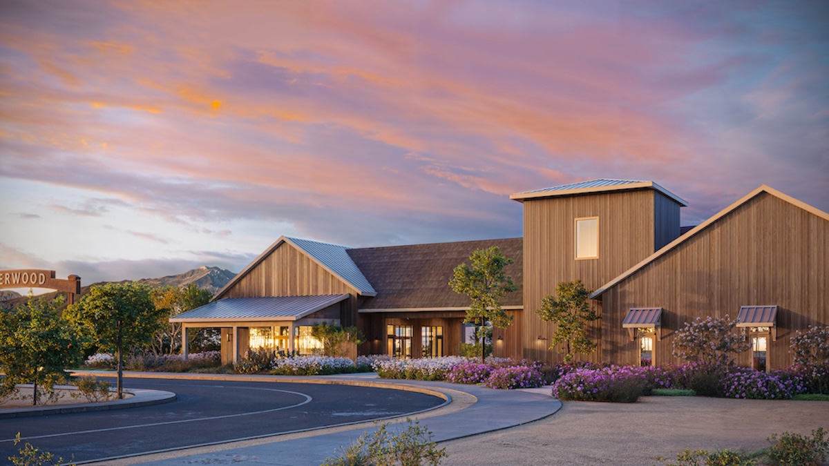 Modell eines Community-Hauses aus Holz für Planstadt Silverwood